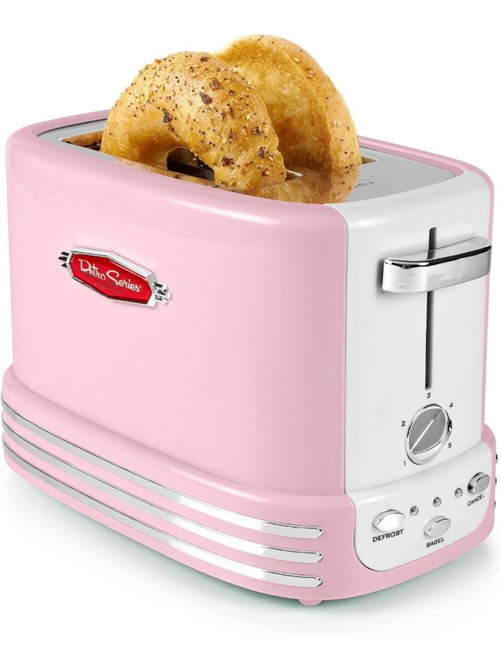 Retro Wide 2-Slice Pink Vintage Design With Crumb Stainless Steel Tray Toaster